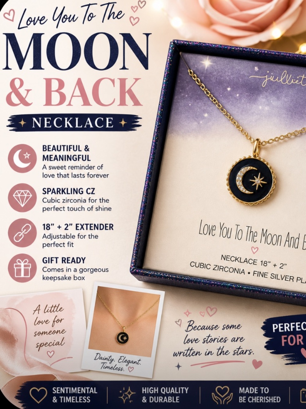 Love You to the Moon & Back” Necklace – CZ Pendant